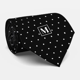 Black and White Polka Dot Pattern Monogram ネクタイ