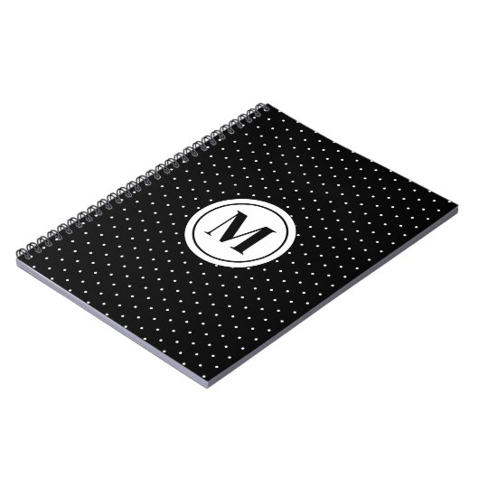 Black and White Polka Dot Pattern Monogram ノートブック (左側)
