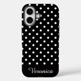 Black and White Polka Dot Personalized Name  iPhone 16ケース