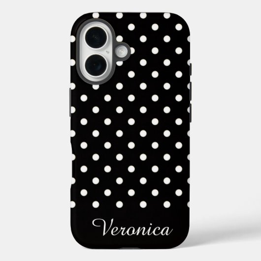 Black and White Polka Dot Personalized Name  Case-Mate iPhoneケース (裏面)