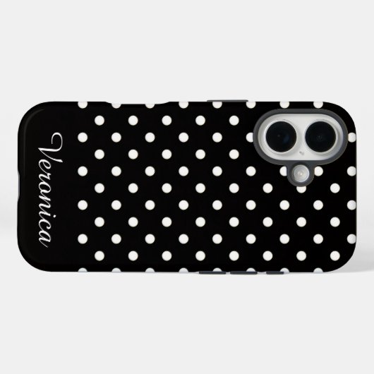 Black and White Polka Dot Personalized Name  Case-Mate iPhoneケース (裏面 (横))