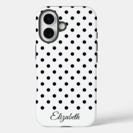 Black and White Polka Dot Personalized Name iPhone 16ケース