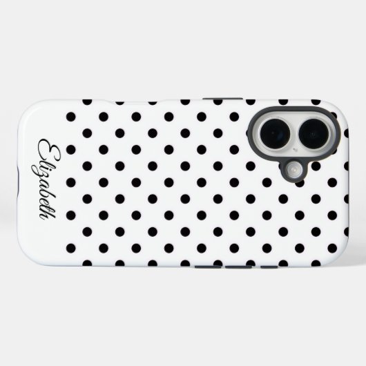 Black and White Polka Dot Personalized Name Case-Mate iPhoneケース (裏面 (横))