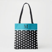 Black and White Polka Dot With Azure Blue Monogram トートバッグ (正面)