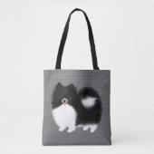 Black and White Pomeranian Cartoon Dog トートバッグ (正面)