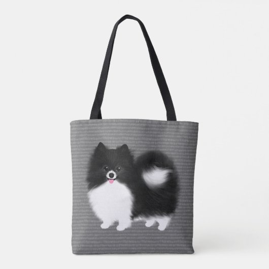Black and White Pomeranian Cartoon Dog トートバッグ (裏面)