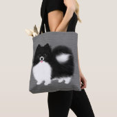 Black and White Pomeranian Cartoon Dog トートバッグ (クローズアップ)