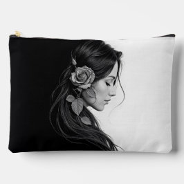 Black and white portrait of beautiful woman art アクセサリーポーチ