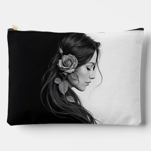 Black and white portrait of beautiful woman art アクセサリーポーチ (正面)