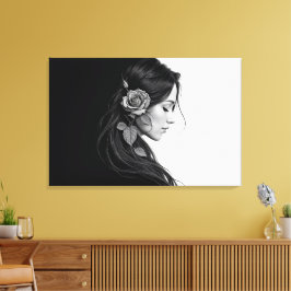 Black and white portrait of beautiful woman art キャンバスプリント