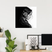 Black and white portrait of beautiful woman art ポスター (ホームオフィス)