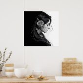 Black and white portrait of beautiful woman art ポスター (キッチン)