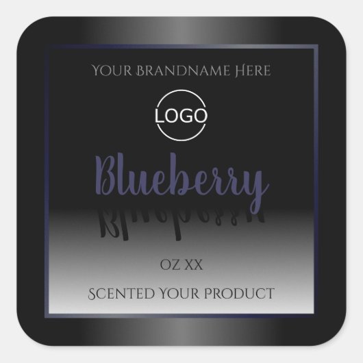 Black and White Product Labels Blue Frame Add Logo スクエアシール (正面)