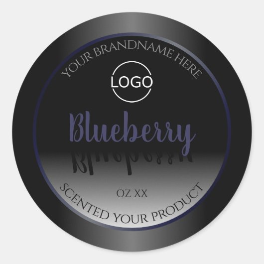 Black and White Product Labels Blue Frame Add Logo ラウンドシール (正面)