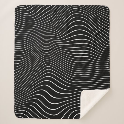 Black and white Psychedelic Linear Wavy Background シェルパブランケット (正面)
