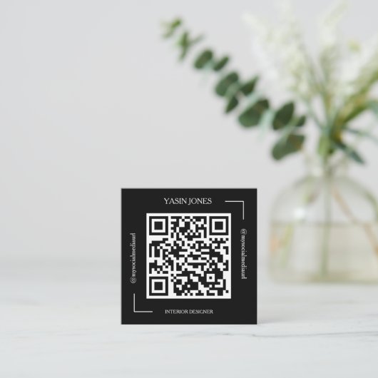 Black and White QR Code Interior Designer スクエア名刺 (スタンド正面)