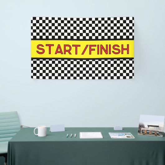 Black and white Racing START finish Line Banner 横断幕 (トレードショー)