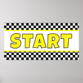 Black and white Racing START Line Banner ポスター (正面)