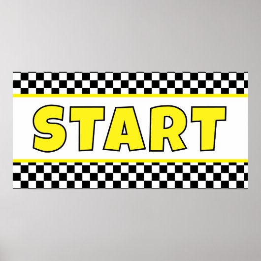 Black and white Racing START Line Banner ポスター (正面)