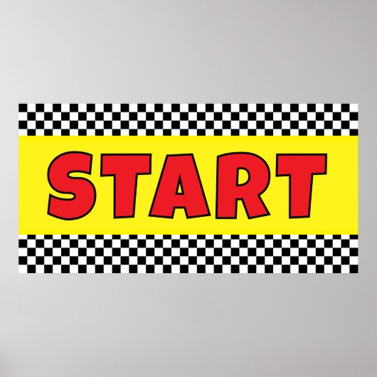 Black and white Racing START Line Banner ポスター (正面)