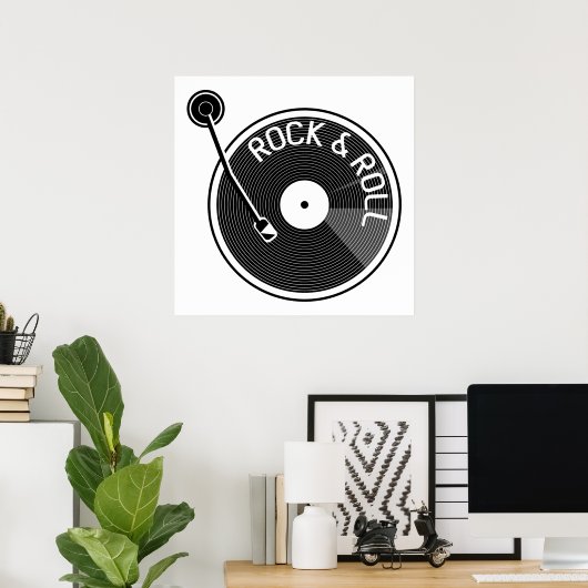 Black and White  Rock And Roll Vinyl Record ポスター (ホームオフィス)
