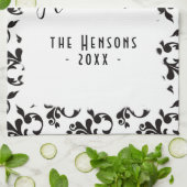 Black and White Rococo Happy Holidays Script キッチンタオル (折り畳み)