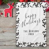 Black and White Rococo Happy Holidays Script キッチンタオル