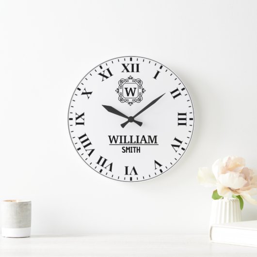 Black and white Roman numeral classic monogram ラージ壁時計 (ホーム)