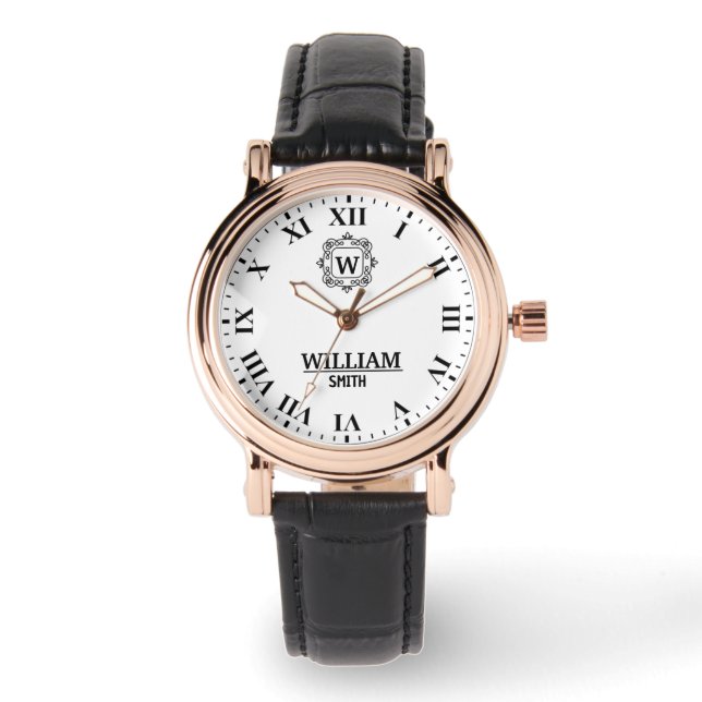 Black and white Roman numeral classic monogram 腕時計 (正面)