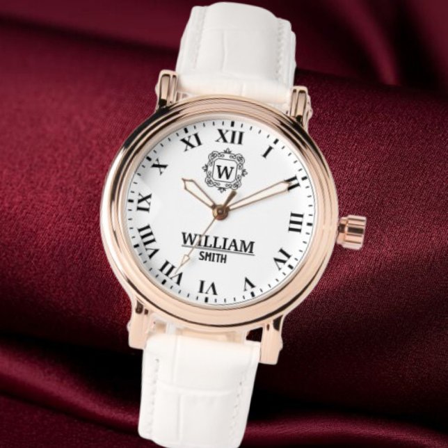 Black and white Roman numeral classic monogram 腕時計 (クリエイターアップロード済み)