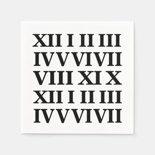Black and White Roman Numeral Party スタンダードカクテルナプキン (正面)