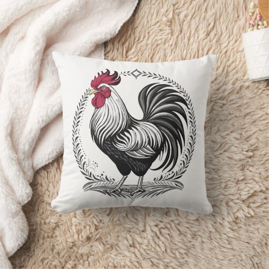 Black and white rooster クッション (ブランケット)