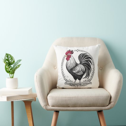 Black and white rooster クッション (椅子)