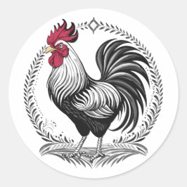 Black and white rooster ラウンドシール