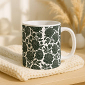 Black and White Rose Mug Linocut Floral Pattern Bo コーヒーマグカップ