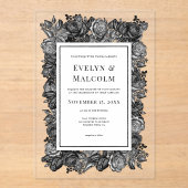 Black and White Roses Gothic Wedding アクリル招待状 (正面)