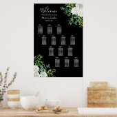 Black and White Roses Gothic Wedding Seating Chart ポスター (キッチン)