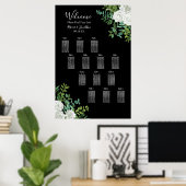 Black and White Roses Gothic Wedding Seating Chart ポスター (ホームオフィス)