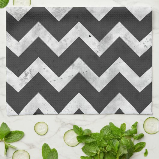 Black and white Rustic Chevron pattern キッチンタオル (折り畳み)
