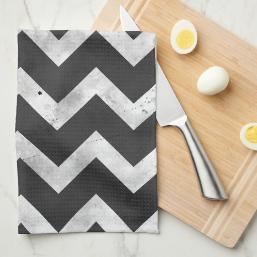 Black and white Rustic Chevron pattern キッチンタオル (四つ折り)
