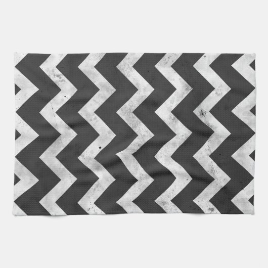 Black and white Rustic Chevron pattern キッチンタオル (横)