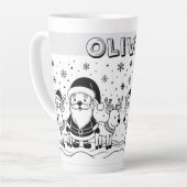 Black and White Santa Claus with Reindeers カフェラテマグ (左アングル)