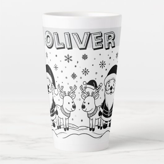 Black and White Santa Claus with Reindeers カフェラテマグ (正面)