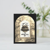 Black and White Scoopy Typography Happy Halloween  シーズンポストカード (スタンド正面)