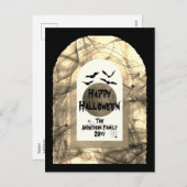 Black and White Scoopy Typography Happy Halloween  シーズンポストカード (正面/裏面)