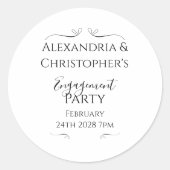 Black and White Script Minimal Engagement Party ラウンドシール (正面)