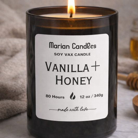 Black and white Script Personalized Candle Label スクエアシール