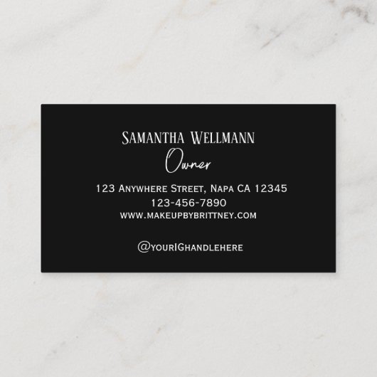 Black and White Script Photo Makeup Business Card 名刺 (裏面)