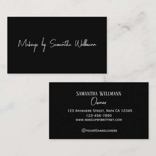 Black and White Script Photo Makeup Business Card 名刺 (正面/裏面)