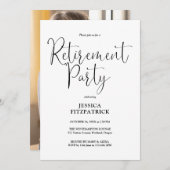 Black And White Script Photo Retirement Party 招待状 (正面/裏面)